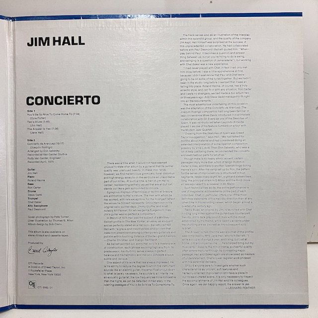 Jim Hall Chet Baker / Concierto cti6060s1 :通販 ジャズ レコード 買取 Bamboo Music