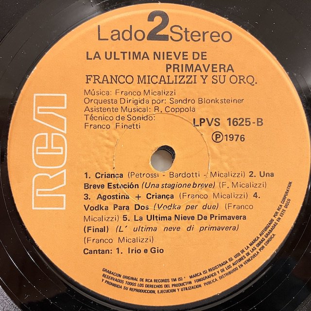 Franco Micalizzi / La Ultima Nieve De Primavera LPVS-1625 :通販 ジャズ レコード 買取  Bamboo Music