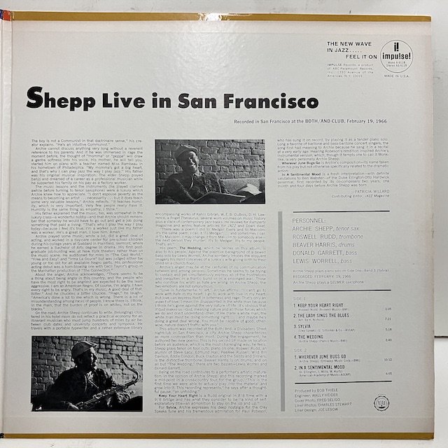 Archie Shepp / Live in San Francisco As9118 :通販 ジャズ レコード 買取 Bamboo Music