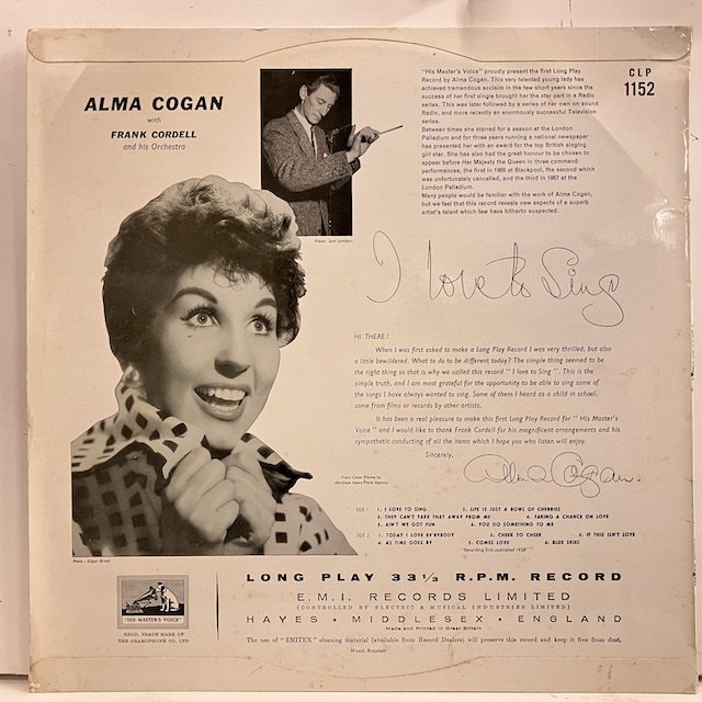 Alma Cogan / I Love to Sing clp1152 :通販 ジャズ レコード 買取 Bamboo Music