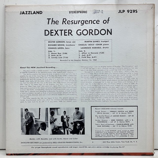 Dexter Gordon / The Resurgence Of Dexter Gordon Jlp929s :通販 ジャズ レコード 買取  Bamboo Music