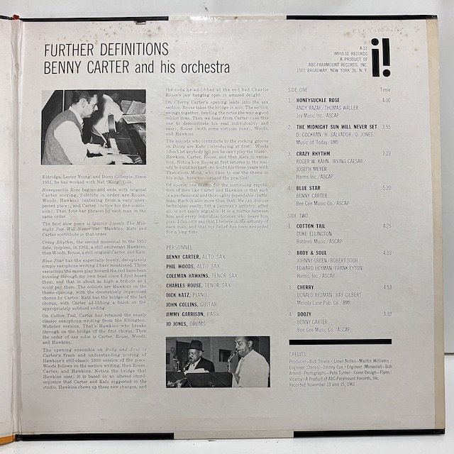 Benny Carter / Further Definitions a12 :通販 ジャズ レコード 買取 Bamboo Music