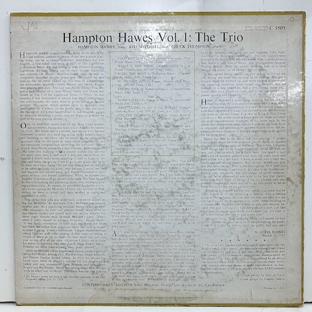 Hampton Hawes / Hampton Hawes Trio vol1 Trio C3505 :通販 ジャズ