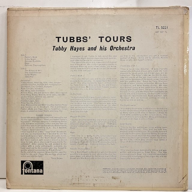 ○即決LP Tubby Hayes / Tubbs´ Tours tl5221 ej3631 英オリジナル