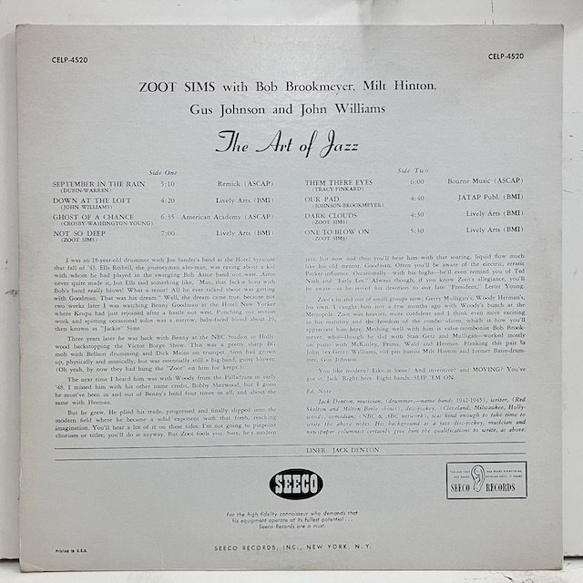 Zoot Sims / The Art Of Jazz CELP-452 :通販 ジャズ レコード 買取 Bamboo Music