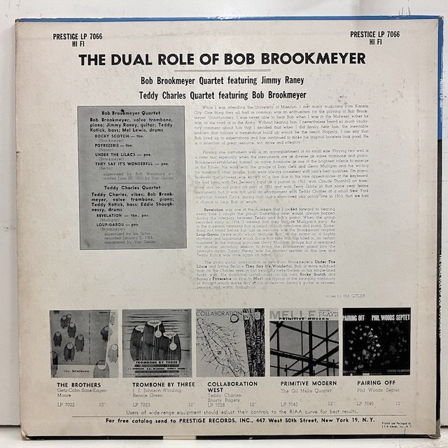 Bob Brookmeyer / the Dual Role Prlp7066 :通販 ジャズ レコード 買取 Bamboo Music