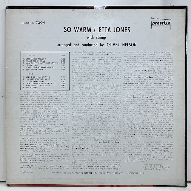 Etta Jones / So Warm prlp7204 :通販 ジャズ レコード 買取 Bamboo Music