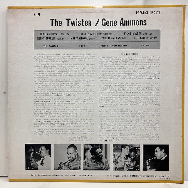 □即決 Gene Ammons / the Twister Prlp7176 j37944 米盤60年プレス 黄