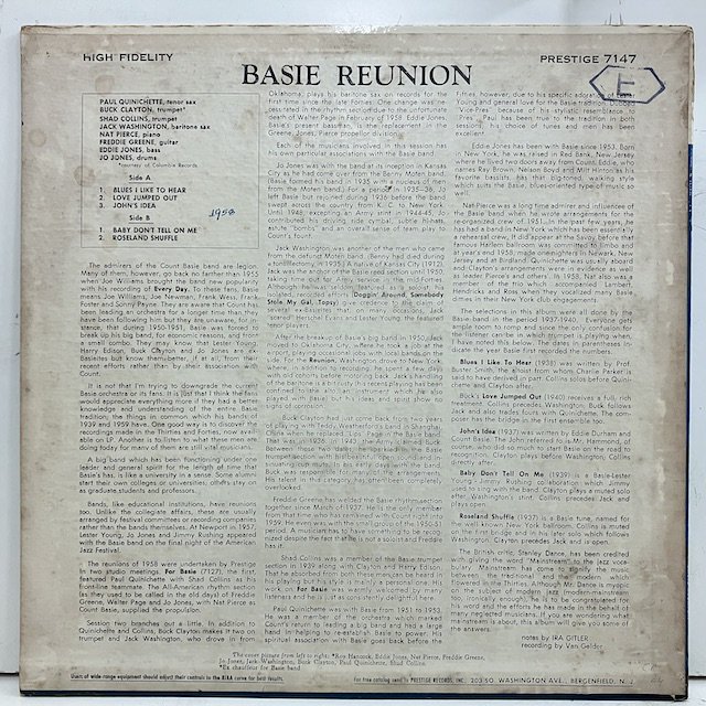 Paul Quinichette / Basie Reunion prlp7147 :通販 ジャズ レコード 買取 Bamboo Music