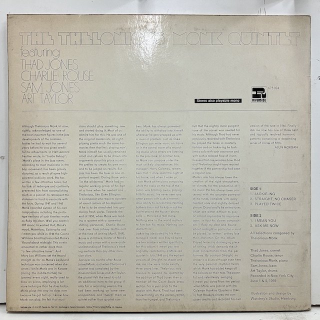 Thelonious Monk / The Thelonious Monk Quintet 673024/RLP1150 :通販 ジャズ レコード  買取 Bamboo Music