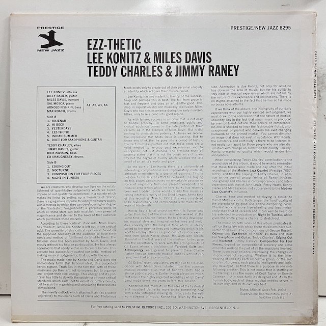 Lee Konitz Miles Davis Teddy Charles Jimmy Raney / Ezz-thetic njlp8295 :通販  ジャズ レコード 買取 Bamboo Music