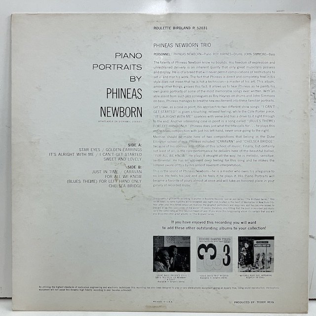 Phineas Newborn / Piano Portraits by R52031 :通販 ジャズ レコード 買取 Bamboo Music