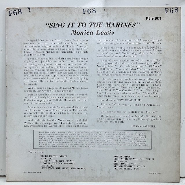 Monica Lewis / sing it to the Marines mgv2071 :通販 ジャズ レコード 買取 Bamboo Music