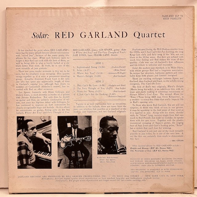 Red Garland / Solar Jlp73 :通販 ジャズ レコード 買取 Bamboo Music