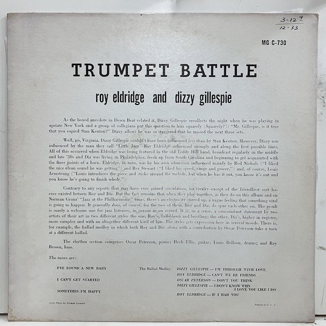 Roy Eldridge Dizzy Gillespie / Trumpet Battle Mgc730 :通販 ジャズ レコード 買取 Bamboo  Music