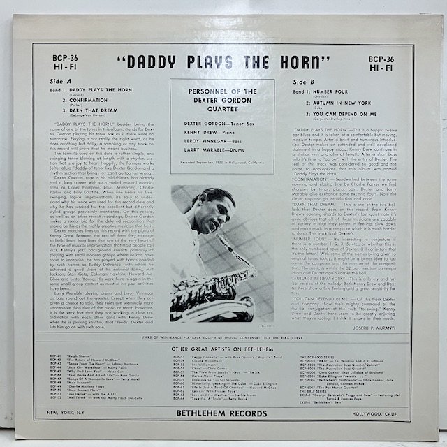 Dexter Gordon / Daddy Plays the Horn bcp36 :通販 ジャズ レコード 買取 Bamboo Music