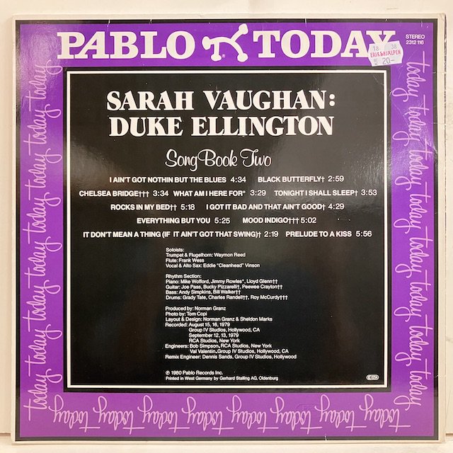 Sarah Vaughan Duke Ellington / Song Book Two 2312116 :通販 ジャズ レコード 買取 ...