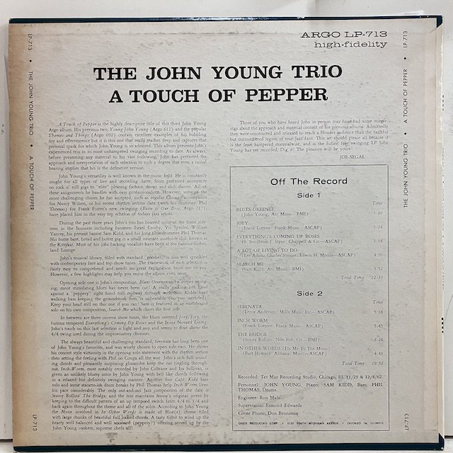 John Young Trio / A Touch Of Pepper lp713 :通販 ジャズ レコード 買取 Bamboo Music