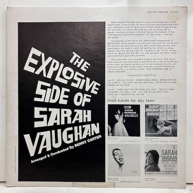 Sarah Vaughan / The Explosive Side Of Sarah Vaughan　R52092 :通販 ジャズ レコード 買取  Bamboo Music