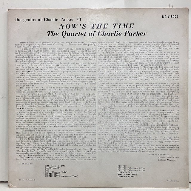 Charlie Parker / Now's The Time Mgv8005 :通販 ジャズ レコード 買取 Bamboo Music