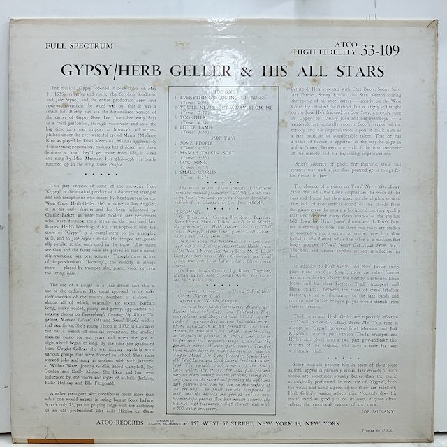 Herb Geller / Gypsy 33-109 :通販 ジャズ レコード 買取 Bamboo Music