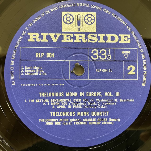 Thelonious Monk / In Europe Vol3 rlp004 :通販 ジャズ レコード 買取