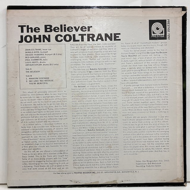 John Coltrane / The Believer PRST7292 :通販 ジャズ レコード 買取 Bamboo Music