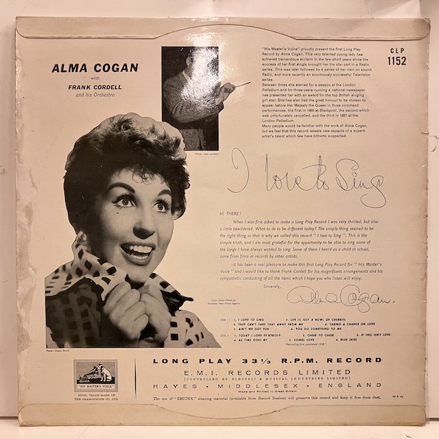 Alma Cogan / I Love to Sing clp1152 :通販 ジャズ レコード 買取 Bamboo Music