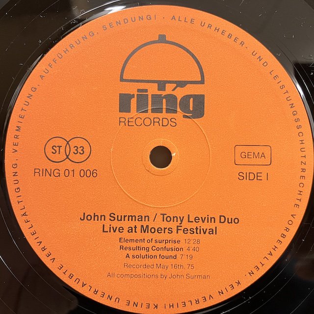 John Surman Tony Levine / live at Moers Festival ring01006 :通販 ジャズ レコード 買取  Bamboo Music