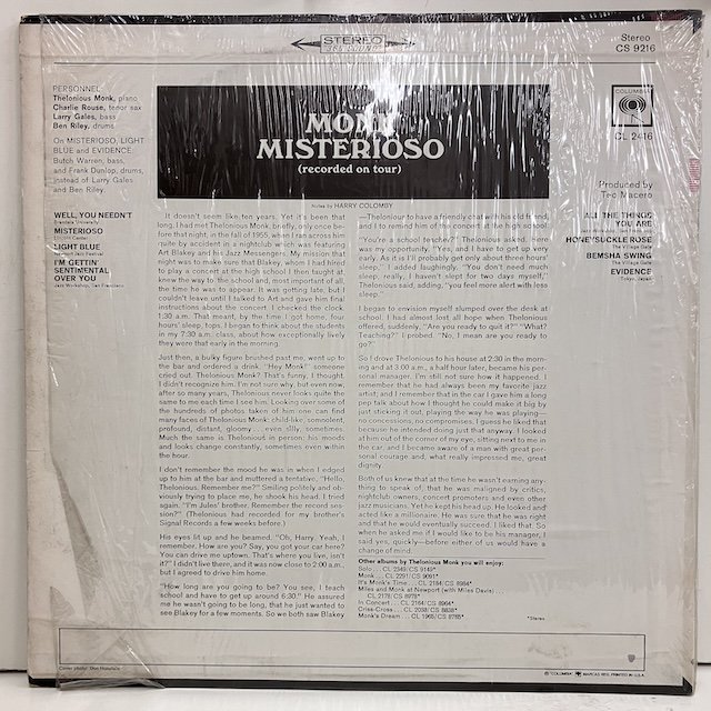 Thelonious Monk / Monk Misterioso Cs9216 :通販 ジャズ レコード 買取 Bamboo Music