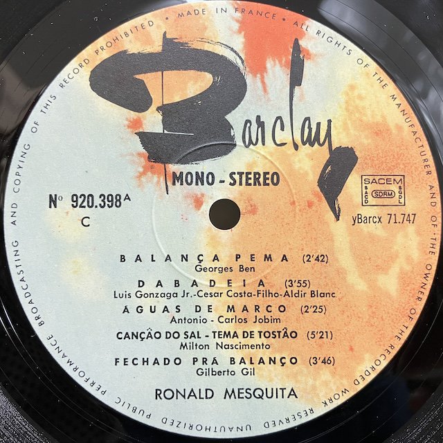 Ronald Mesquita / Bresil 72 920398 :通販 ジャズ レコード 買取 Bamboo Music