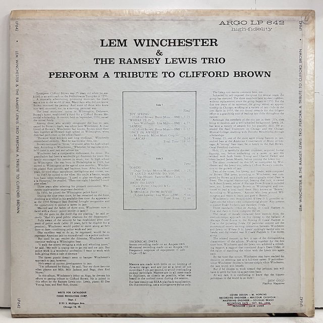 Lem Winchester Ramsey Lewis / Perform a Tribute to Clifford Brown 
