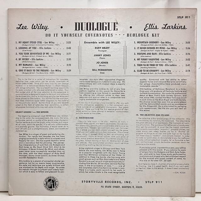 Lee Wiley Ellis Larkins / Duologue STLP911 :通販 ジャズ
