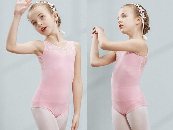 レオタード　セット 子供用 胸元花柄レース バレエレオタード スカート無 股下