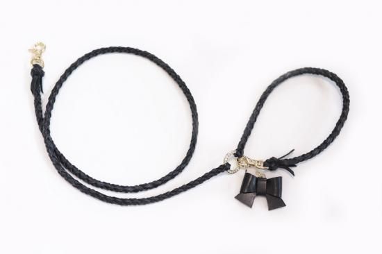 【25％OFF】 本革編み込みリード：LUXY＜黒＞ | 本革を使用した上質な 首輪・ハーネス・リード