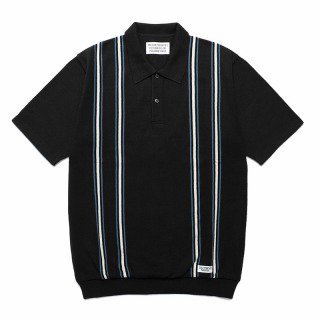 <img class='new_mark_img1' src='https://img.shop-pro.jp/img/new/icons12.gif' style='border:none;display:inline;margin:0px;padding:0px;width:auto;' /> STRIPED JACQUARD KNIT POLO SHIRT/BLACK