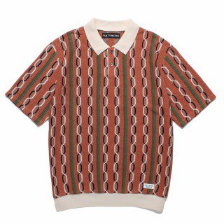 <img class='new_mark_img1' src='https://img.shop-pro.jp/img/new/icons12.gif' style='border:none;display:inline;margin:0px;padding:0px;width:auto;' /> STRIPED JACQUARD SUMMER KNIT POLO SHIRT/BROWN