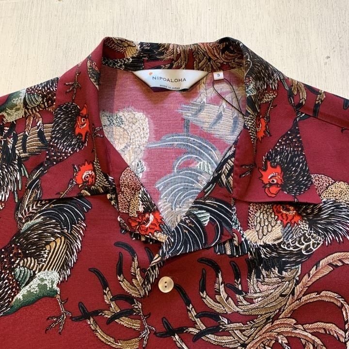 NIPOALOHA/ニポアロハ 長袖アロハシャツ | 群鶏文様 - 富山県砺波市