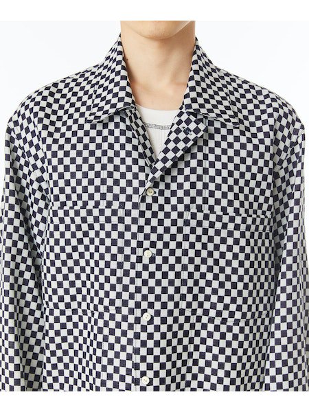 Kuro checker patten shirts indigo-