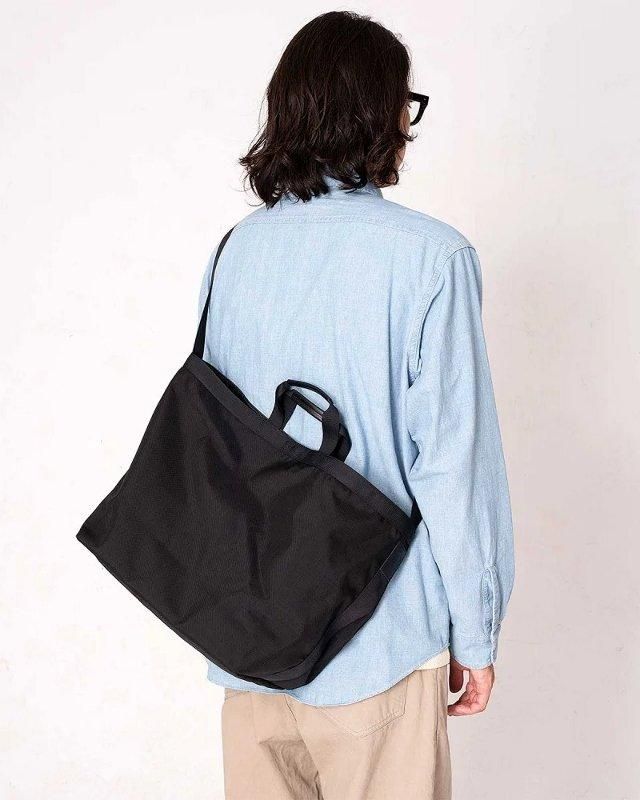 hobo】2WAY TOTE BAG NYLON OXFORD with COW LEATHER | ブラック
