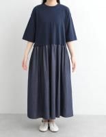 <img class='new_mark_img1' src='https://img.shop-pro.jp/img/new/icons5.gif' style='border:none;display:inline;margin:0px;padding:0px;width:auto;' />＋2プラスツー　コットン天竺×4.5オンスデニムドッキングワンピース