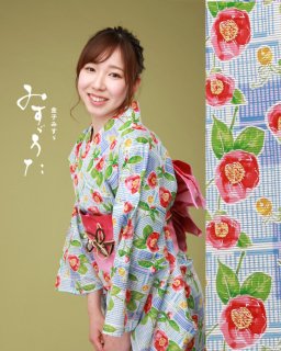 18211WH 白地市松に椿柄×ピンク立矢帯<img class='new_mark_img2' src='https://img.shop-pro.jp/img/new/icons61.gif' style='border:none;display:inline;margin:0px;padding:0px;width:auto;' />