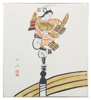 模写大津絵、天狗と牛若丸