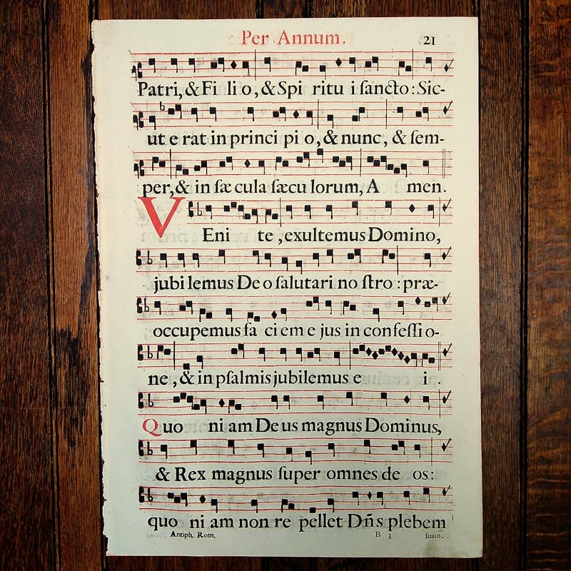 グレゴリオ聖歌　1700年頃　活版印刷　一葉　Ａ - アンティーク楽譜や、フランスアンティーク、ヨーロッパ紙ものの通販 【アンサンブル・アンティーク】