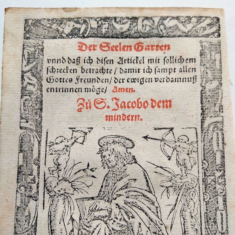 聖ヤコブ』 祈祷書 木版印刷 1550年 ドイツ 一葉 - アンティーク楽譜や、フランスアンティーク、ヨーロッパ紙ものの通販  【アンサンブル・アンティーク】