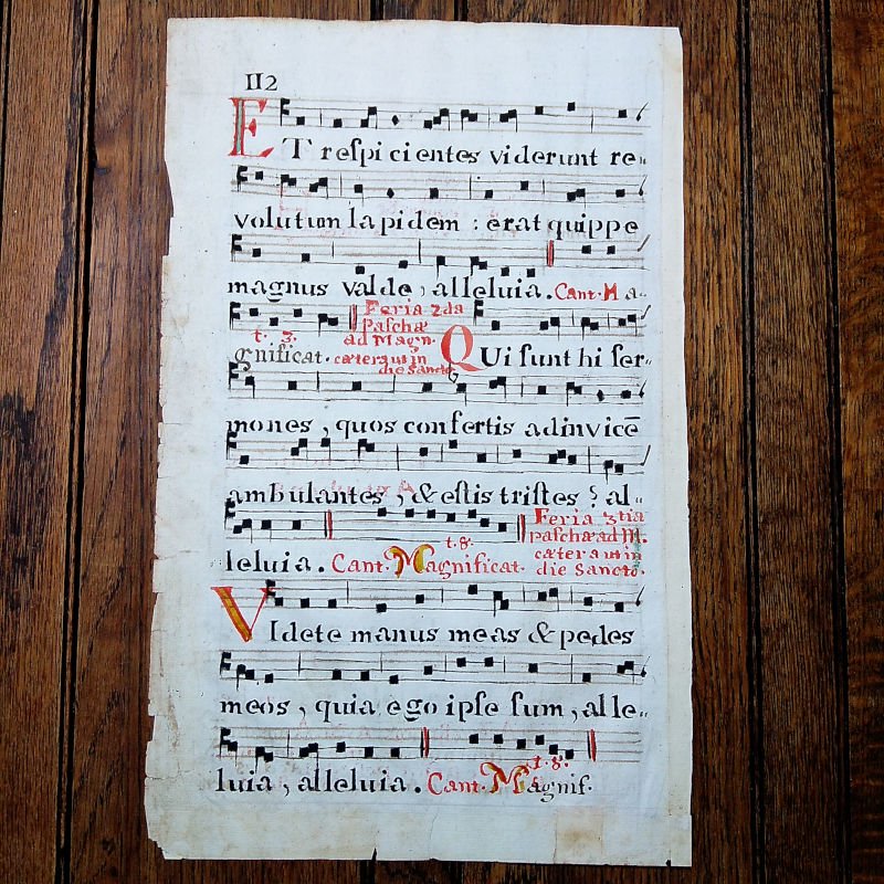 メール便不可】 1550'イタリア 交唱聖歌集3枚 手稿 羊皮紙 グレゴリオ 