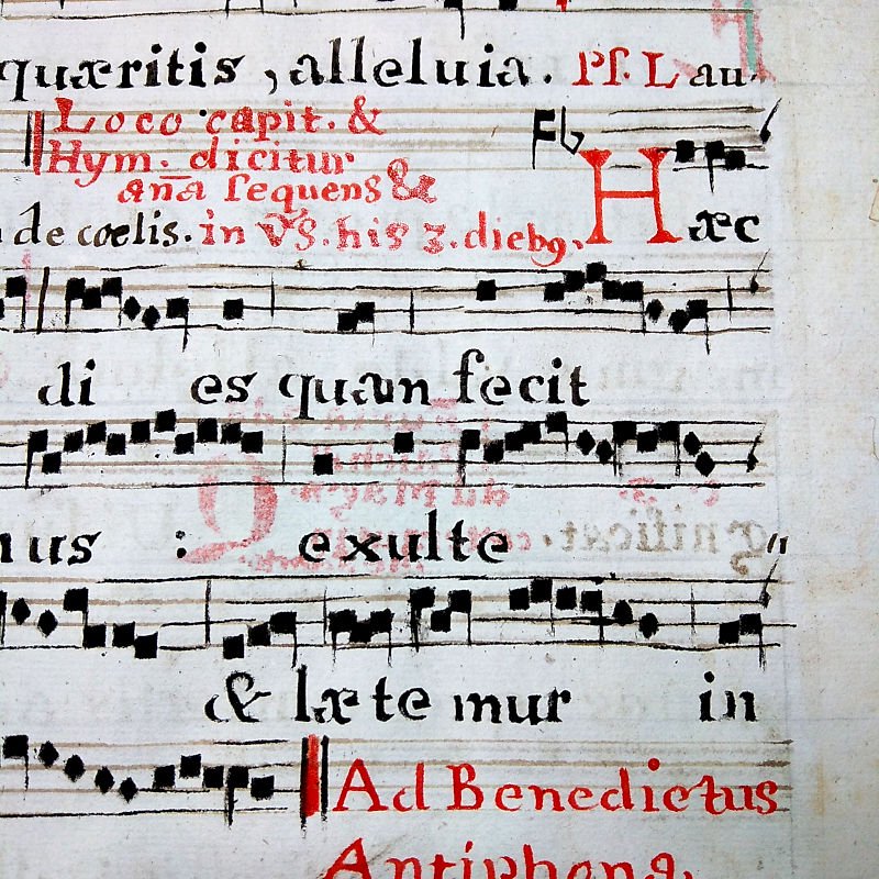 グレゴリオ聖歌』 手書きカリグラフィ c.a.1700年 一葉 Ｄ 