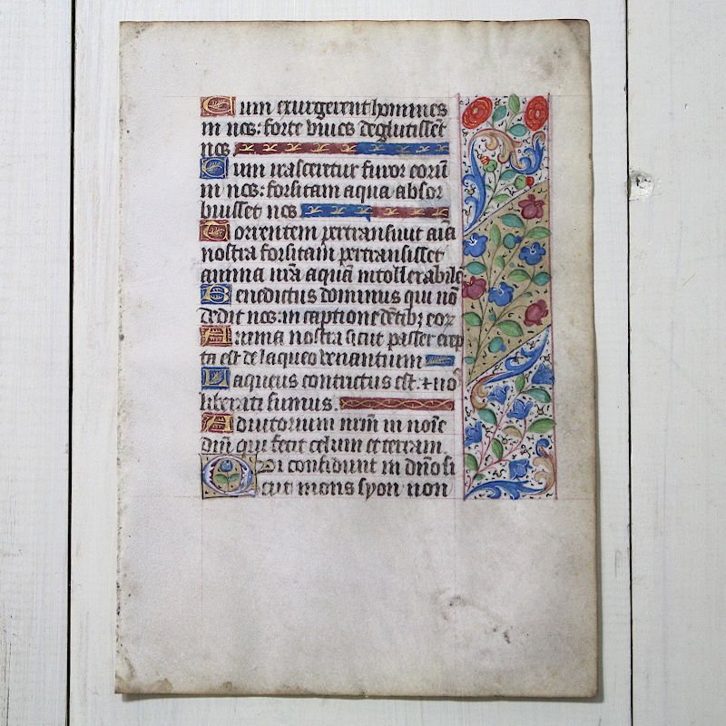 15世紀 フランス 羊皮紙 装飾写本 零葉 金彩 - 古書、古文書