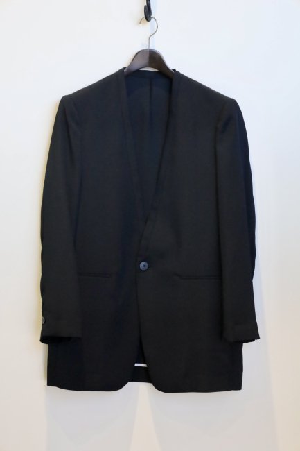 OVERCOAT Collarless Single Breasted Jacket In Rayon Tricotine BLACK