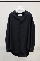 OVERCOAT Dropped Shoulder Top With Hood In Wool Shirting BLACK
